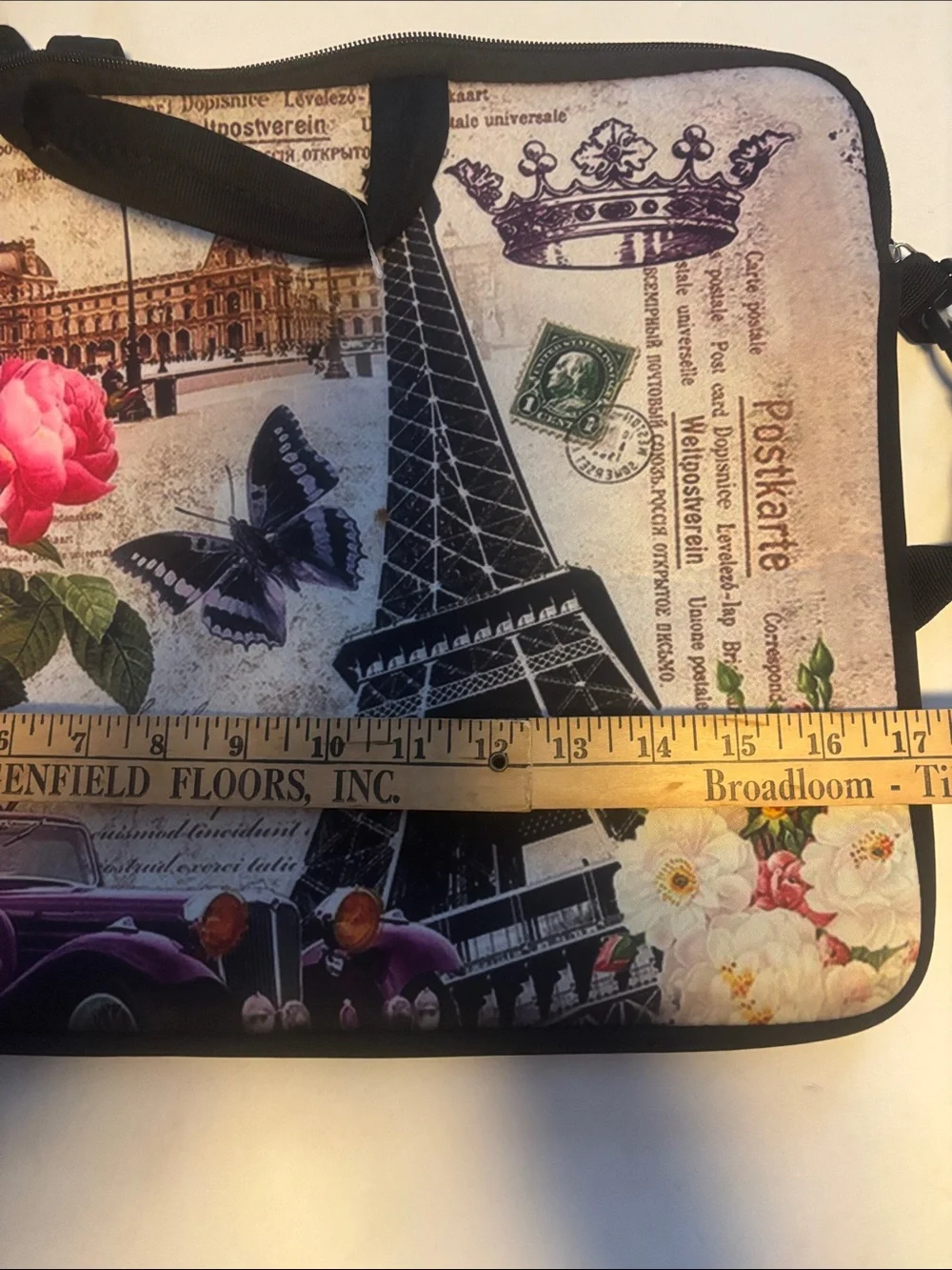 COMPUTER CASE SOFT/THICK PARIS DESIGN FULL ZIPPER HANDLES AND CROSSBODY STRAP